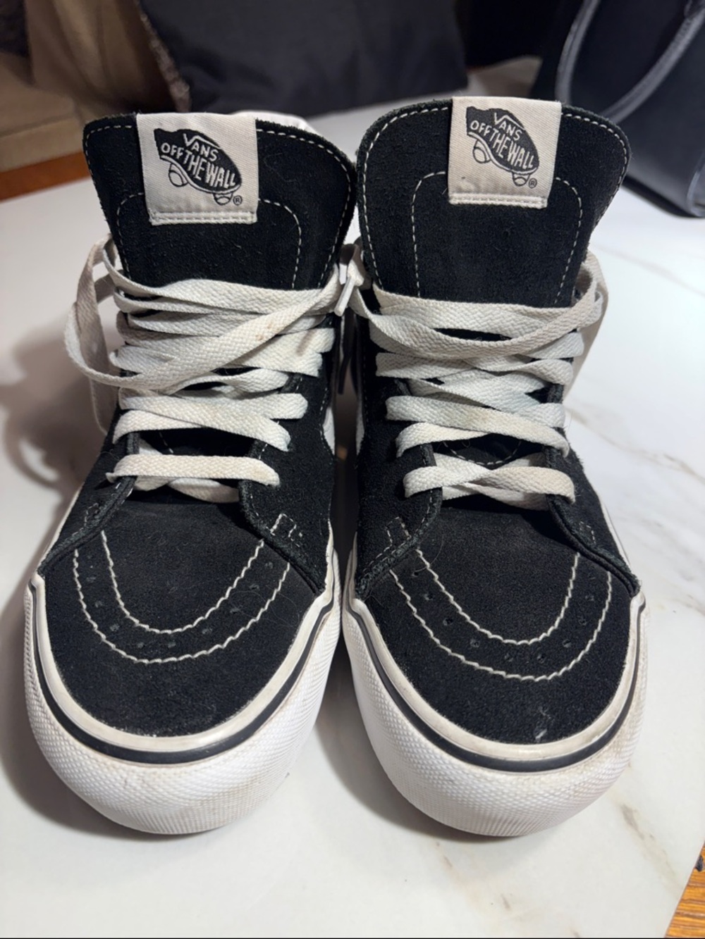 Vans Kids Black and White High-Top Skate Sneakers size 7.0 us woman